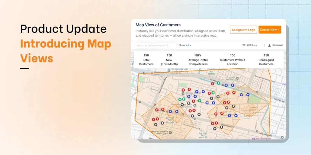 BeatRoute map view showing outlet pins inside drawn sales territories, the core of sales territory mapping