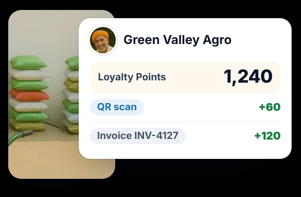 A dealer's loyalty points in the BeatRoute app, each one earned against a QR scan or an invoice