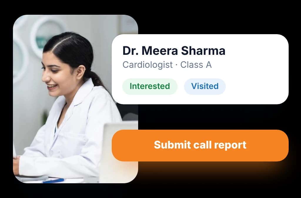 BeatRoute call report for a visit to a cardiologist, marked interested, with a button to submit the report