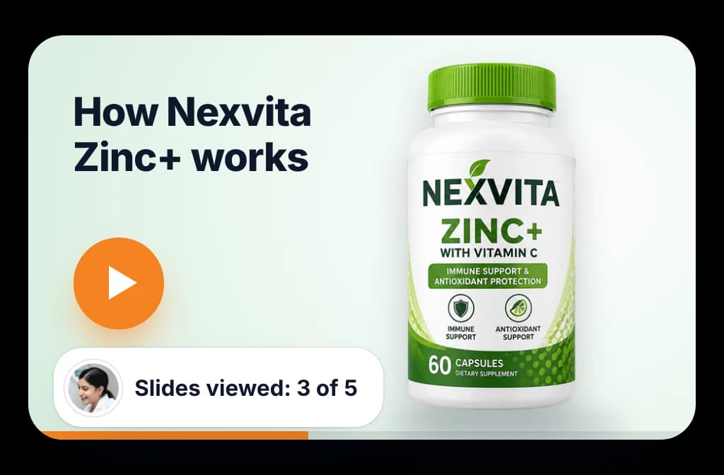 BeatRoute e-detailing product video for Nexvita Zinc+ with a play button, and the slides the doctor has viewed counted