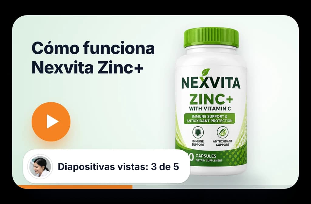 Video de producto de e-detailing de BeatRoute para Nexvita Zinc+ con botón de reproducción y el conteo de diapositivas vistas por el médico
