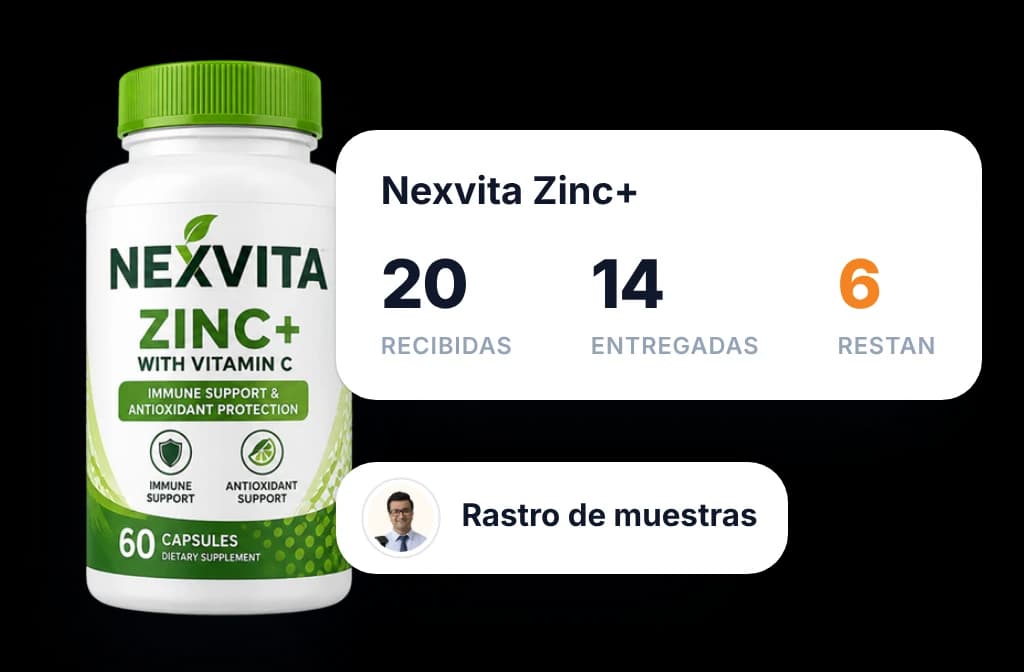 Rastro de muestras de BeatRoute de un envase de producto con muestras recibidas, entregadas a médicos y restantes