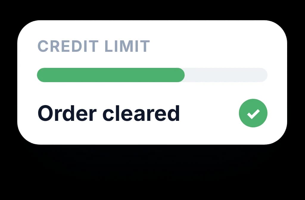 An order checked against the distributor's credit limit and cleared before it goes through