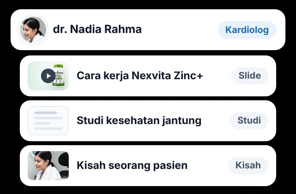 Konten yang dipilih untuk kardiolog: slide produk, ringkasan studi dan kisah seorang pasien
