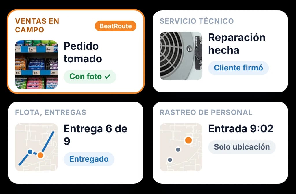 Cuatro tipos de software de fuerza de campo y cómo termina cada visita: un pedido, una reparación, una entrega o un registro