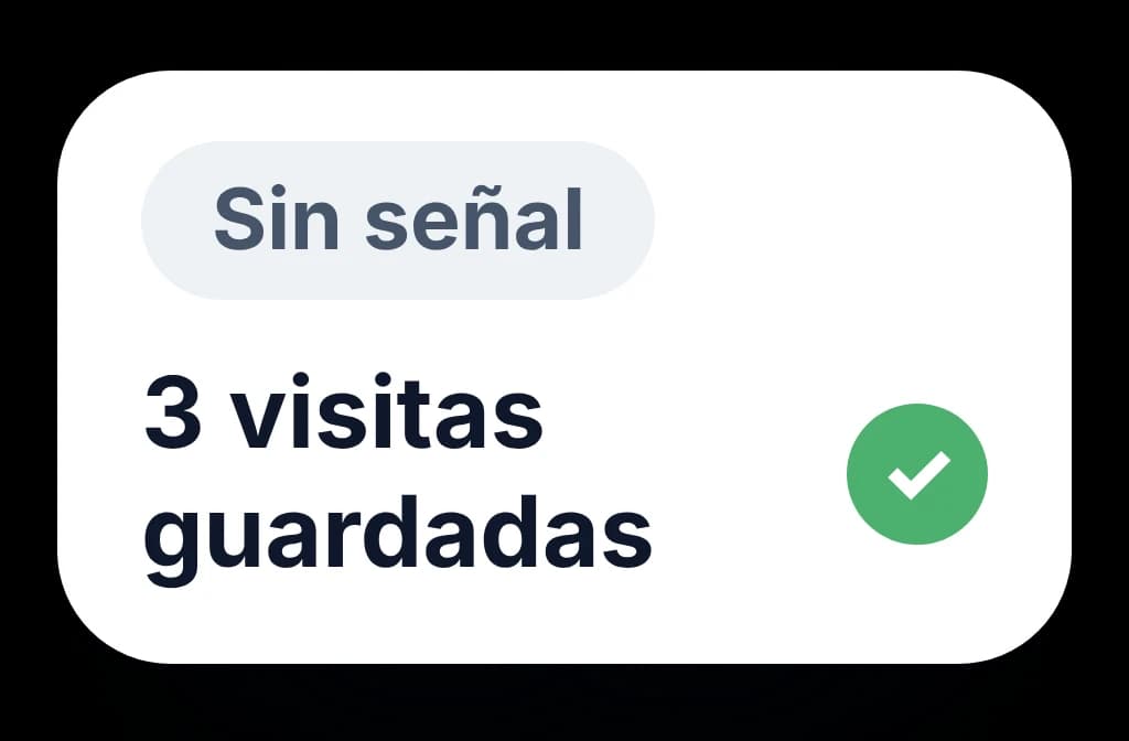 Un teléfono sin señal con visitas guardadas que se sincronizan cuando vuelve la conexión