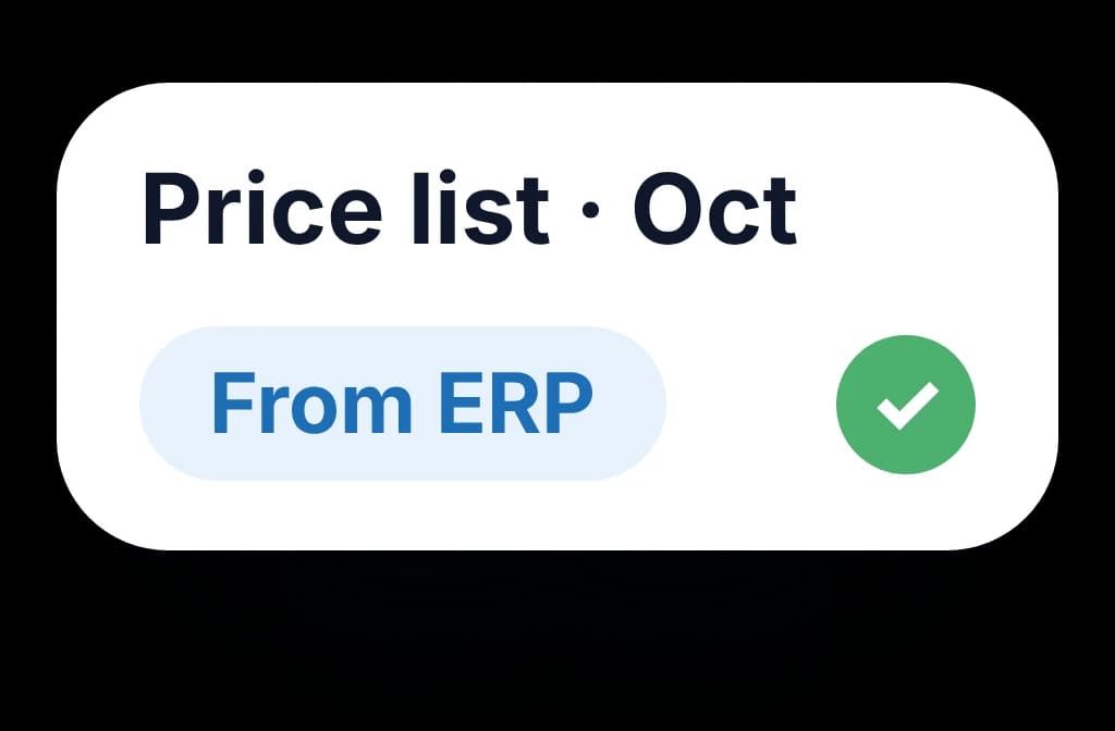 This month's price list synced from the ERP into BeatRoute, ready for reps to quote
