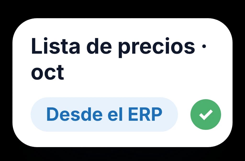 La lista de precios del mes sincronizada desde el ERP en BeatRoute, lista para que el vendedor cotice