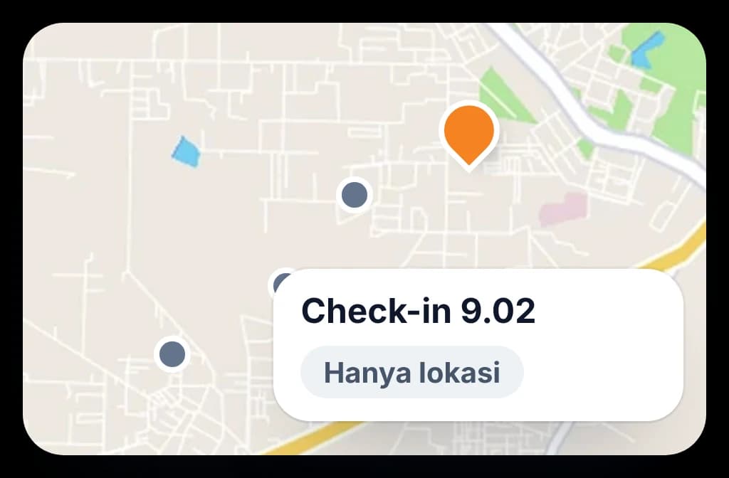 Peta dengan jejak titik lokasi dan check-in yang hanya mencatat kehadiran dan lokasi