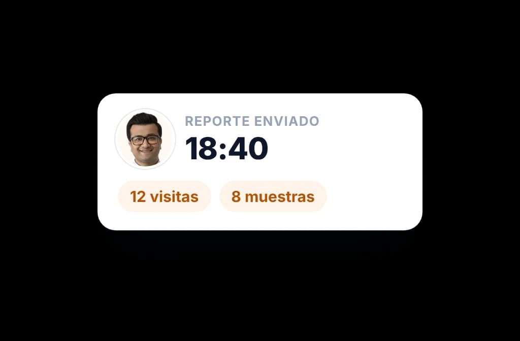 Reporte diario de visitas enviado por el visitador al cerrar el día, con las visitas hechas y las muestras entregadas