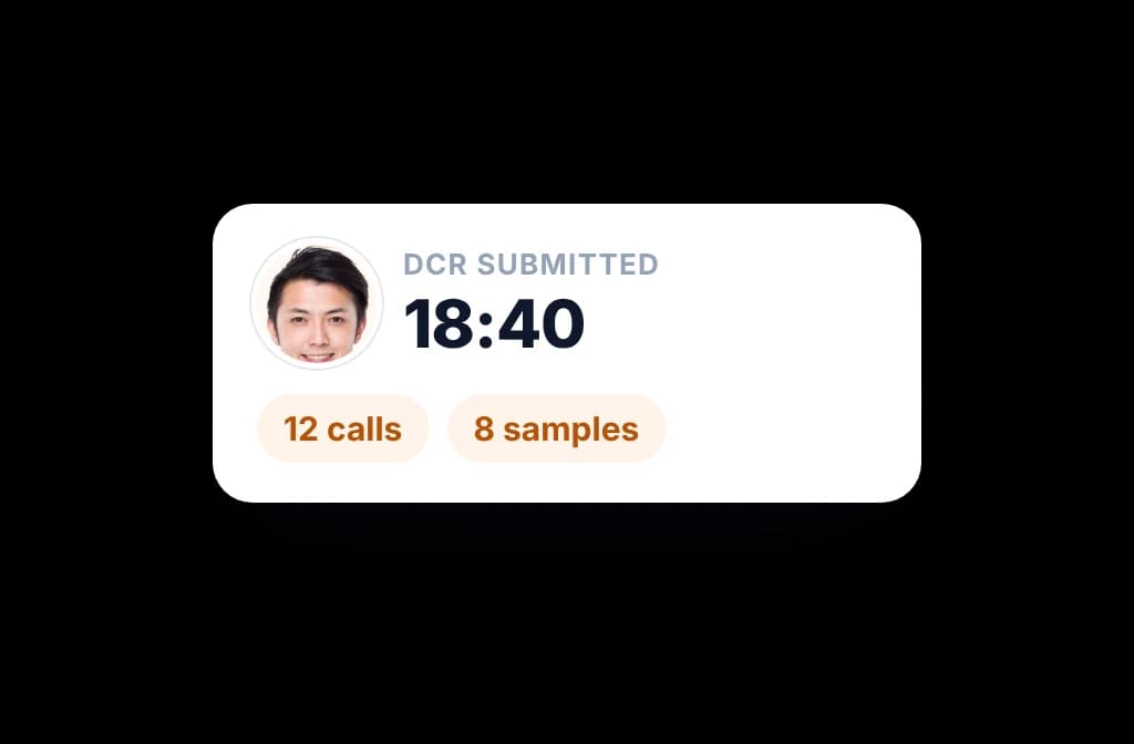 Medical rep's daily call report submitted at the end of the day, with the calls made and samples given