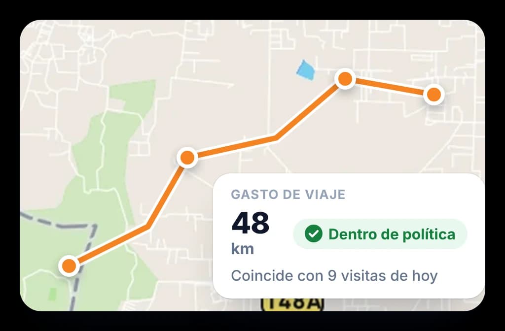 Gasto de viaje trazado sobre la ruta del día, dentro de la política y ligado a las visitas hechas