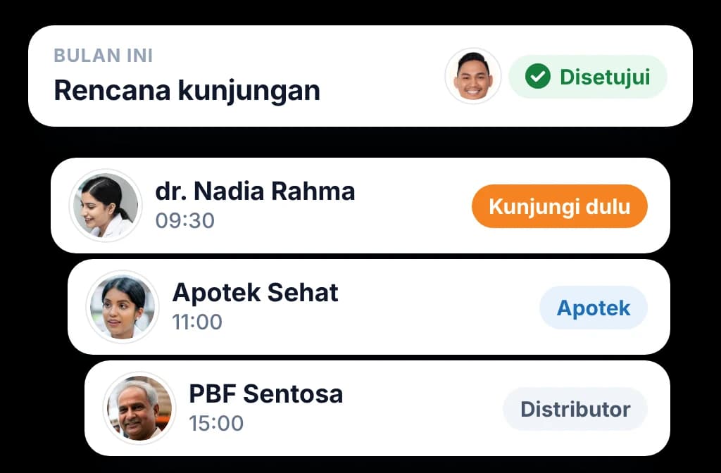 Rencana kunjungan bulanan yang disetujui manajer, berisi dokter, apotek dan distributor, serta siapa yang didahulukan