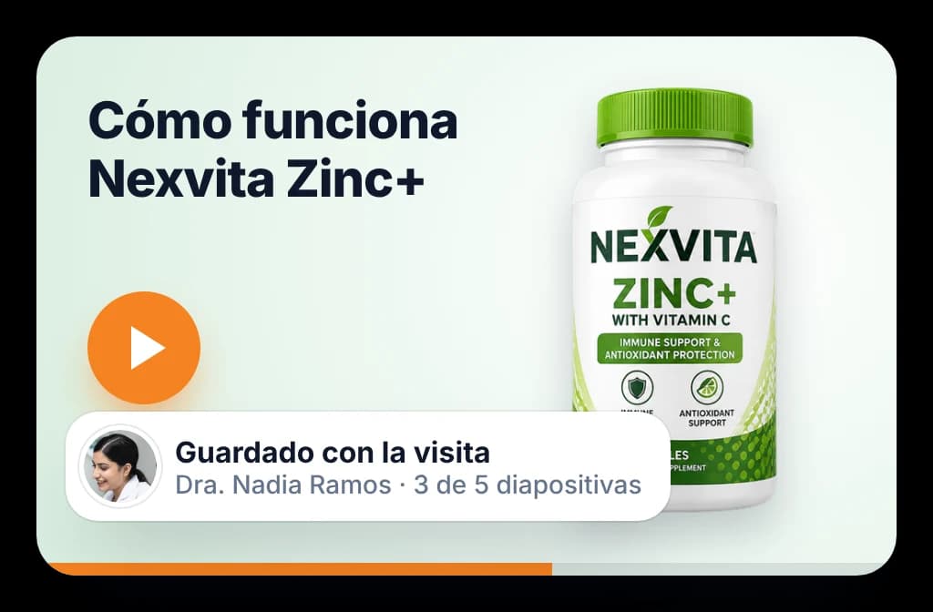 Visitador médico usando diapositivas de e-detailing dentro de la app durante una visita médica