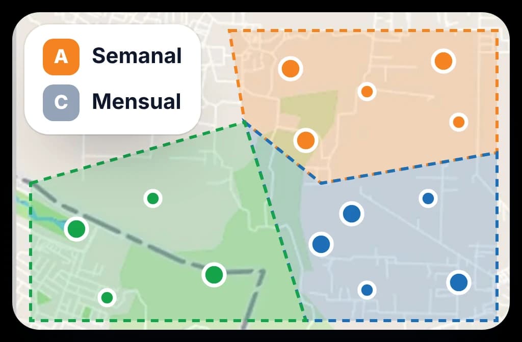 Un territorio dividido en rutas con tiendas marcadas: las principales cada semana y las pequeñas cada mes