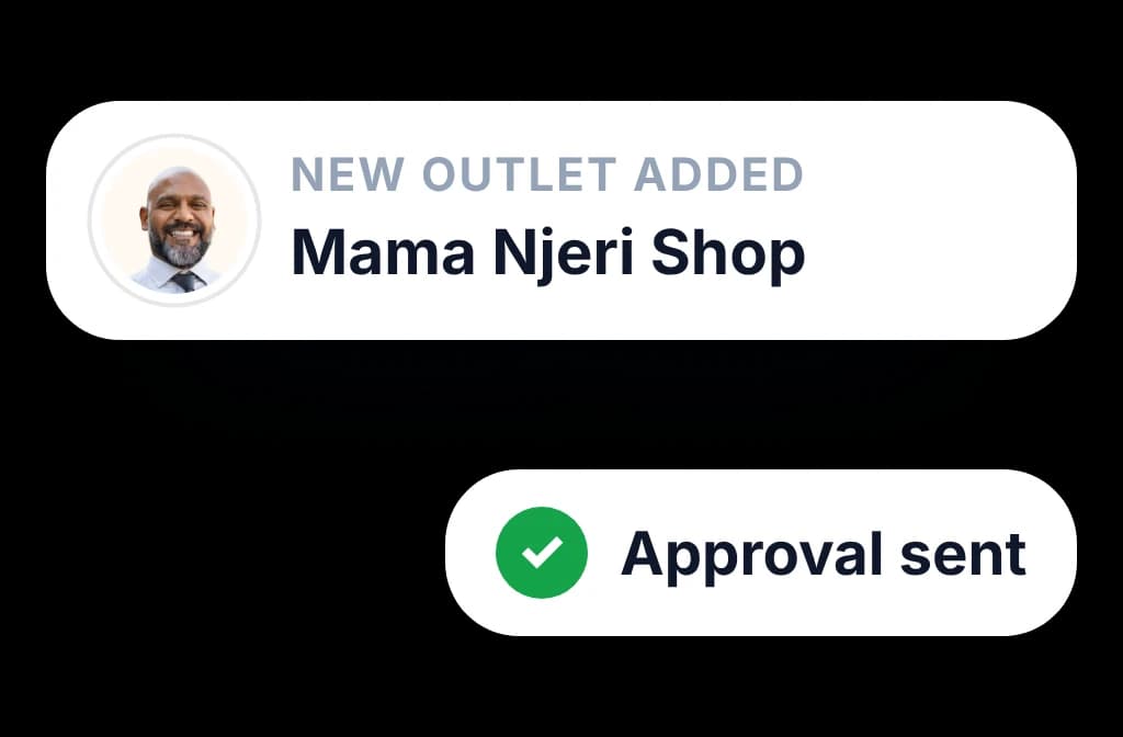 A new outlet added by a rep in the field, which sends an approval request to another system on its own