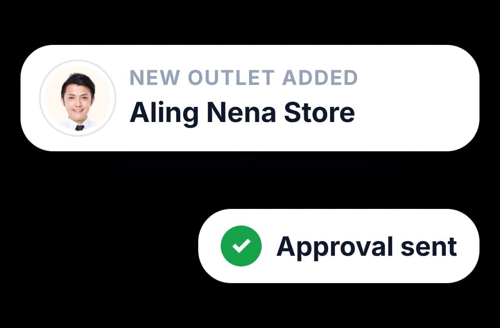A new outlet added by a rep in the field, which sends an approval request to another system on its own