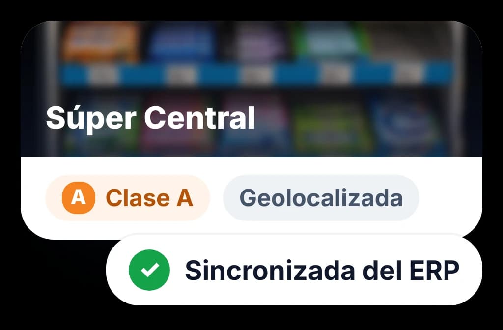 Ficha de una tienda con su clase y geolocalización, sincronizada desde el ERP para partir de una lista limpia