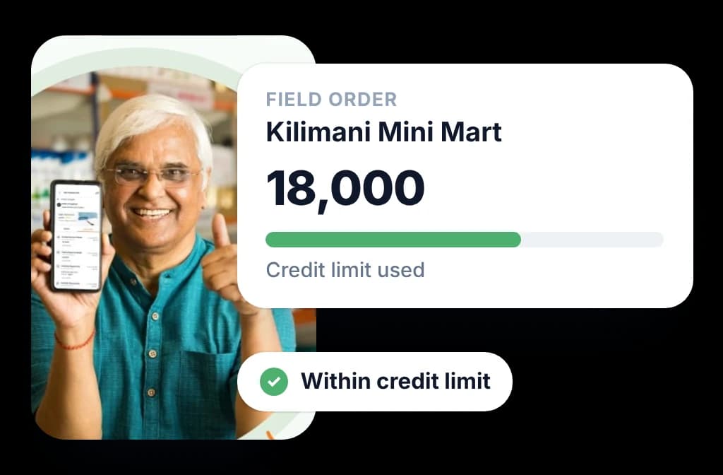 Field order checked against the retailer's credit limit and cleared before it is booked