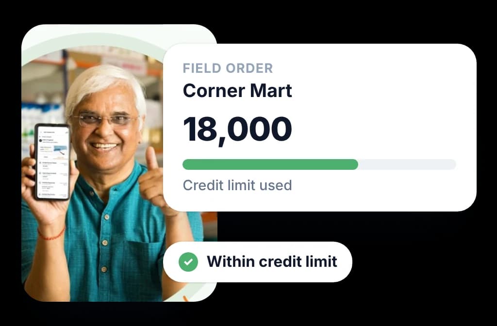 Field order checked against the retailer's credit limit and cleared before it is booked