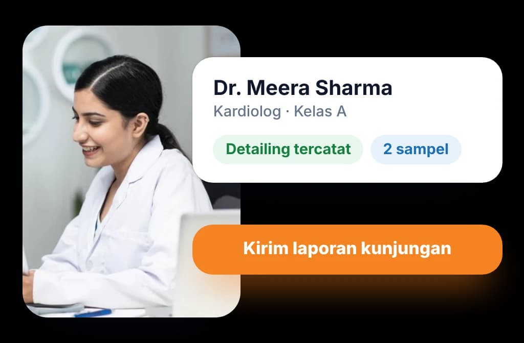 Laporan kunjungan dokter di aplikasi SFA: detailing tercatat dan dua sampel diberikan
