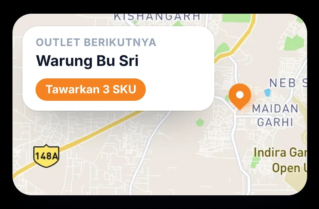 Peta outlet berikutnya yang harus dikunjungi salesman dan tiga SKU yang perlu ditawarkan