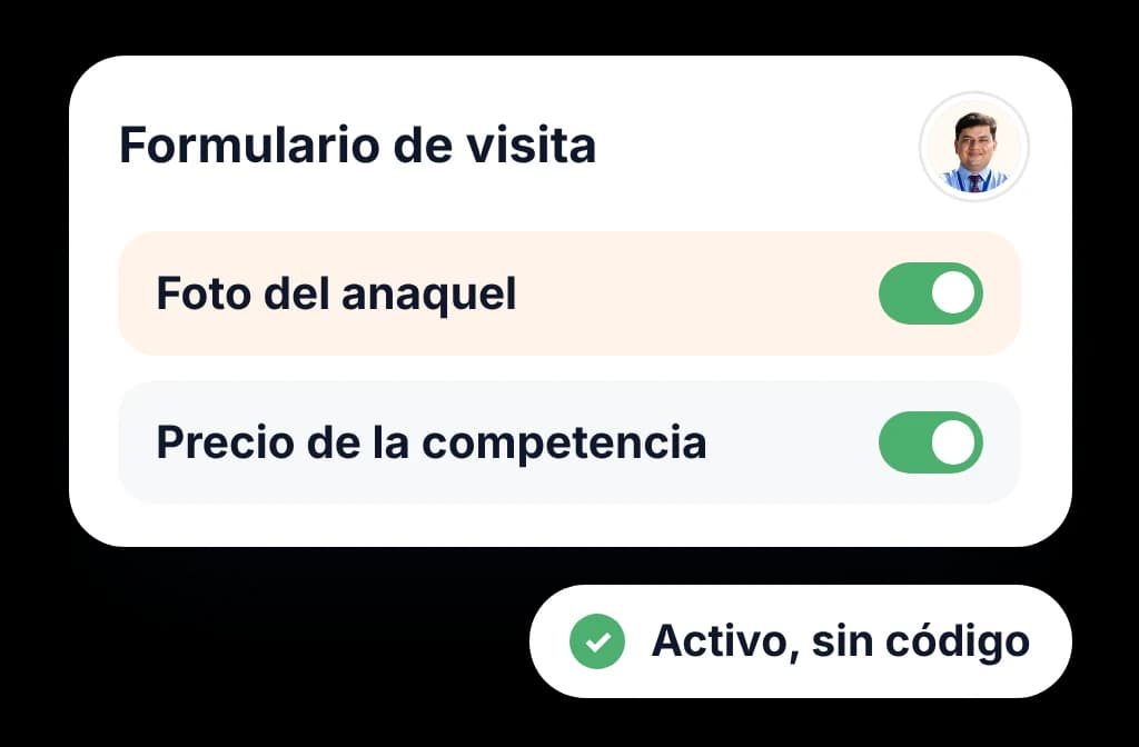 Editor de formularios sin código: el gerente agrega foto del anaquel y precio de la competencia