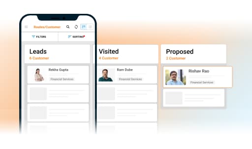 Agent pipeline board tracking financial services leads through visited and proposed stages.