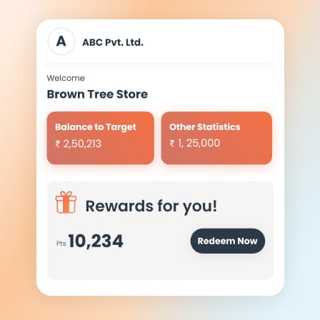 A dealer's view in the BeatRoute app with the balance left to a scheme target and reward points to redeem