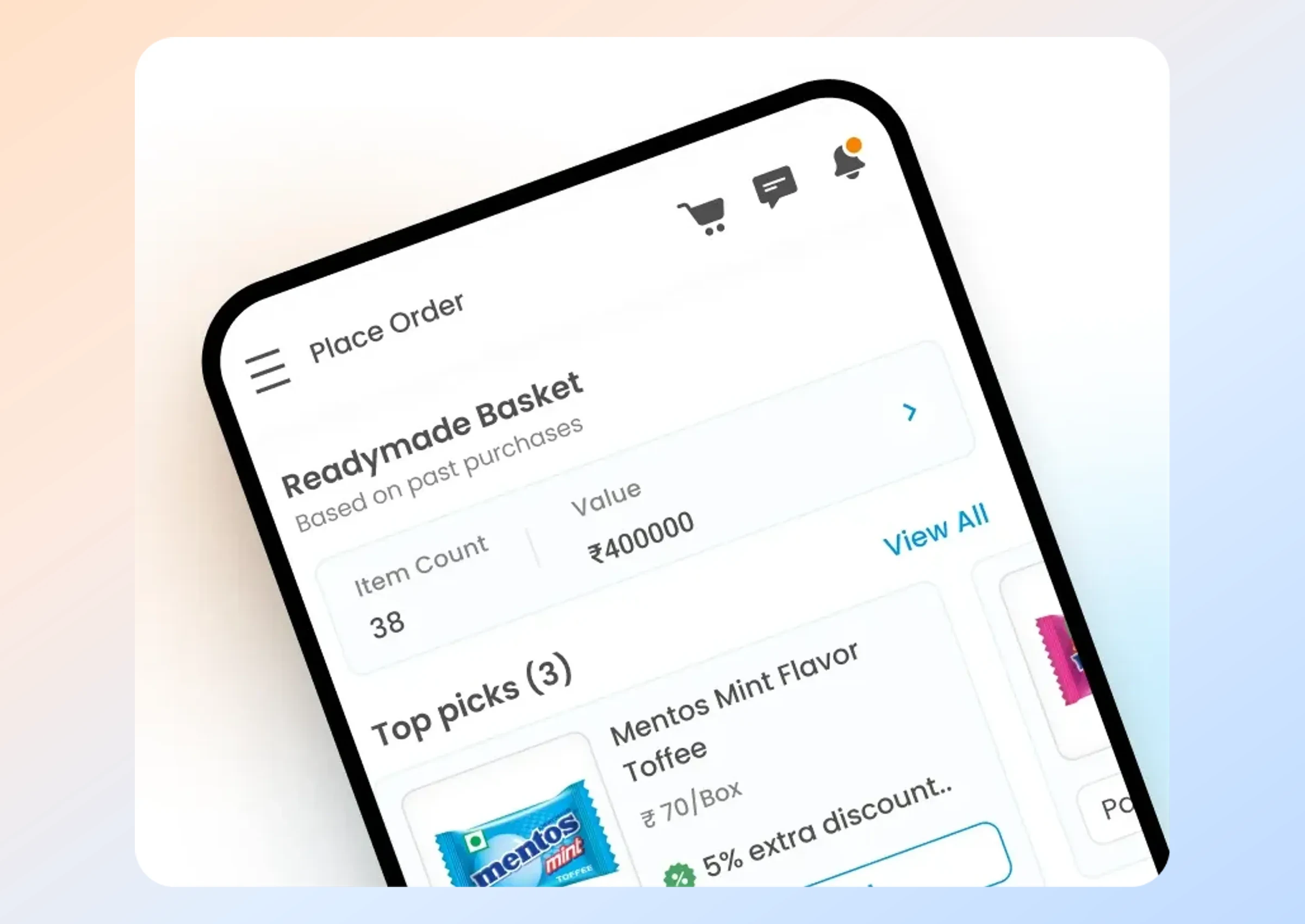 Retailer placing a readymade basket order from the self serve customer app.