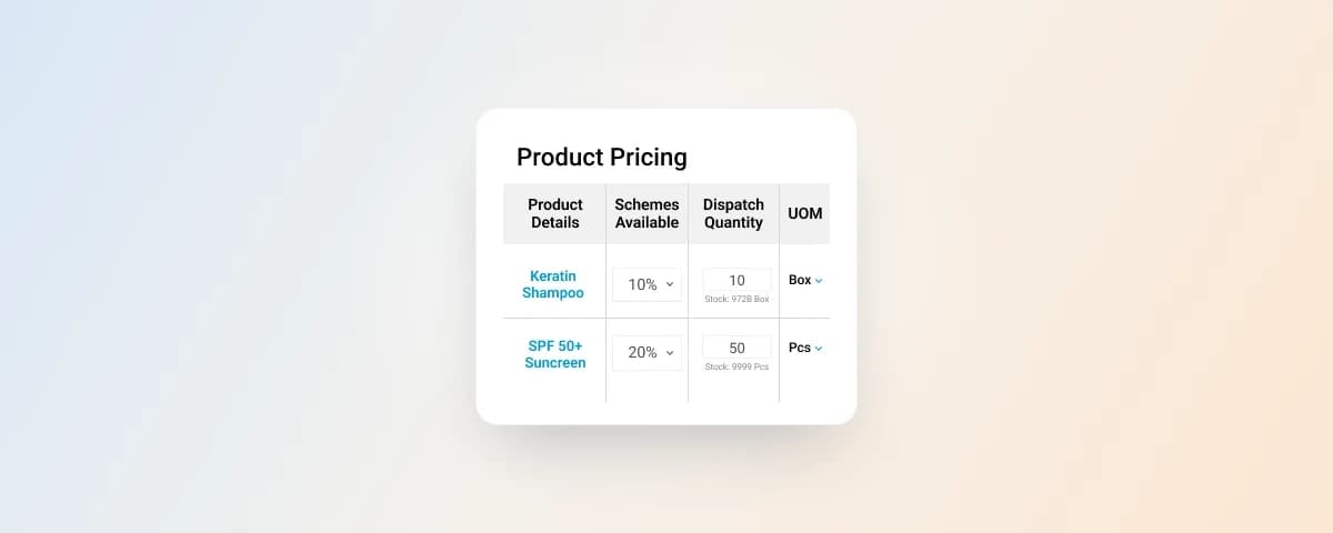 Pantalla de precios del DMS de BeatRoute: descuento de la promoción y cantidad a despachar en cada línea del pedido del distribuidor