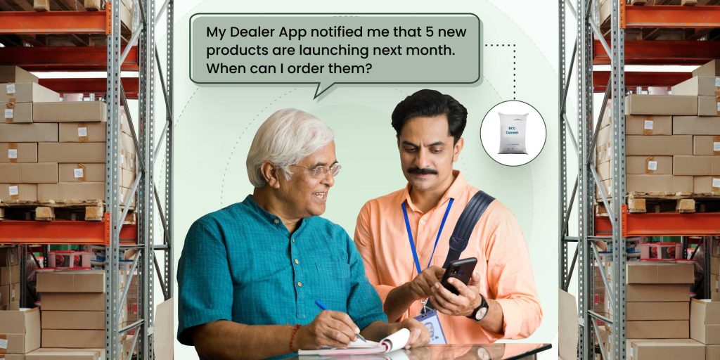 Dealer and sales representative talking about next order.