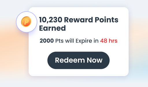 Reward points notification: Redeem 10,230 points. 2000 points expire in 48 hours.